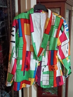 Colorblock Geometric Blazer in Green, Red, Yellow, Blue